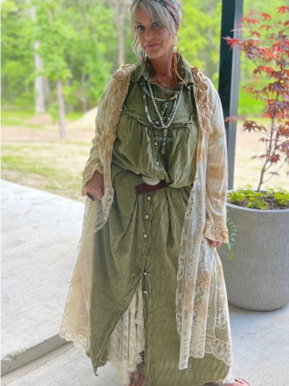 Jaded Gypsy evening waves duster/dress maxi in olive green - Picture 2 of 3